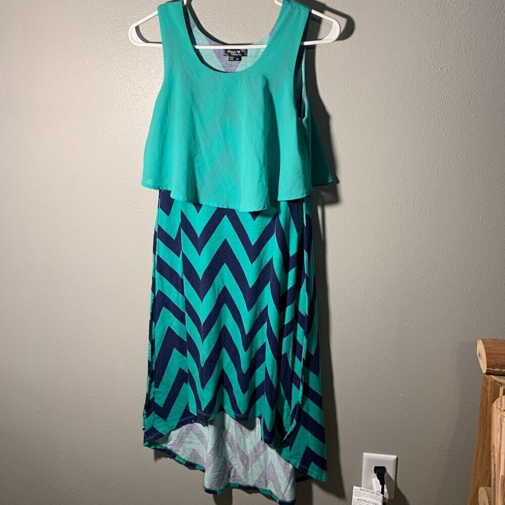 Sequin Hearts teal & navy chevron dress
